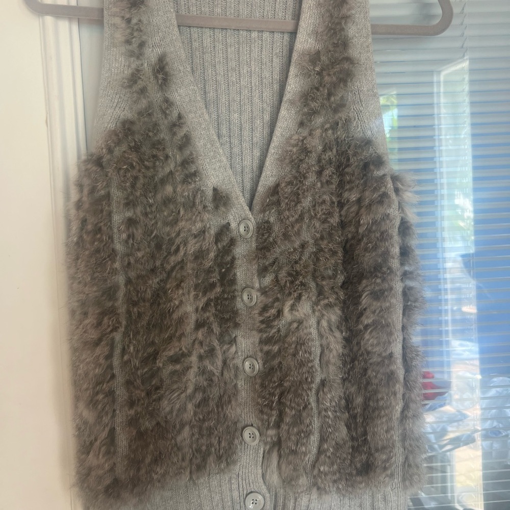 Armani Exchange Gray Faux Fur Cardigan Vest